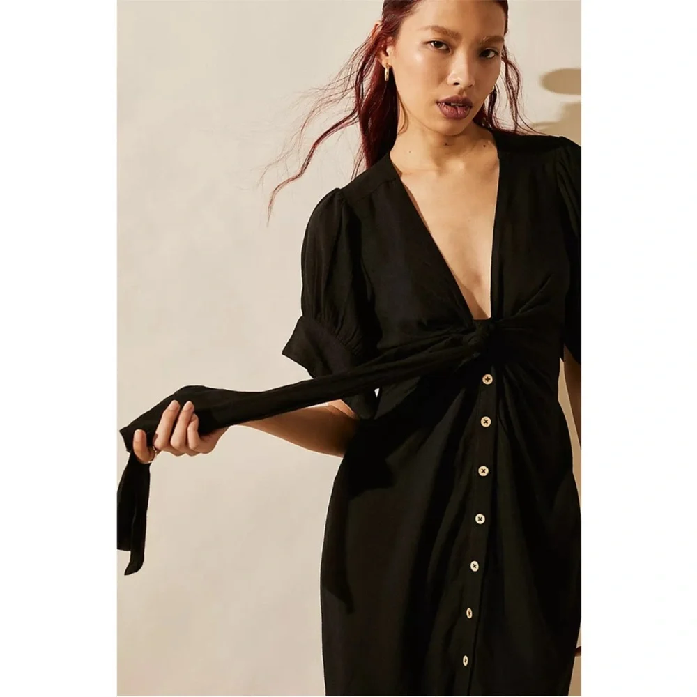 Free People Vintage Summer Midi Dress black XS NEW WITH TAGS NWT
